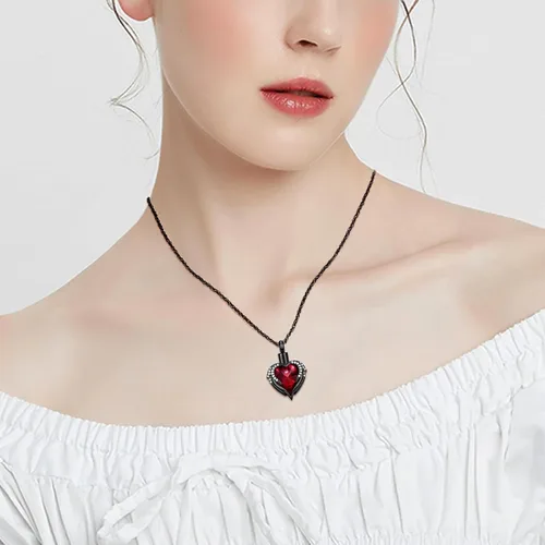 Vista 4 de shajwo Collar de Joyería de Cremación con Alas de Ángel y Corazón en Forma de Urna para Cenizas para Mujeres, Colgante Conmemorativo para Cenizas