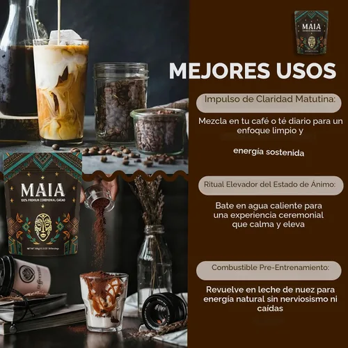 Vista 3 de Cacao ceremonial Maia, con flavanol, nattoquinasa, teobromina, magnesio y mezcla de flavonoides naturales, apoya la circulación, la salud arterial