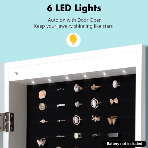 Vista 2 de HomVent Armario de joyería con espejo de 6 LED, espejo con almacenamiento de joyas, organizador de armario de joyería con cerradura, armario