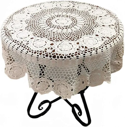 Vista 10 de USTIDE Mantel redondo de algodón hecho a mano, color beige, para boda, 31 pulgadas