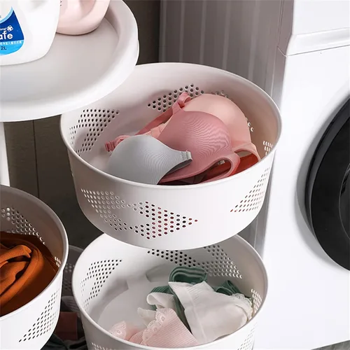 Vista 7 de Soporte de almacenamiento giratorio multifuncional de 5 niveles con 5 ruedas bloqueables para cocina, dormitorio, sala de estar