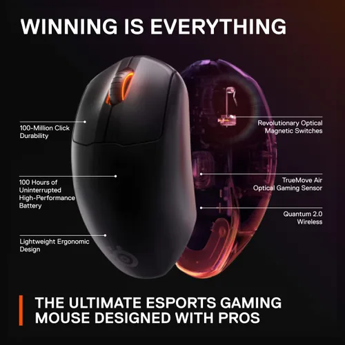 Vista 11 de SteelSeries Prime mouse inalámbrico para videojuegos FPS, con interruptores ópticos magnéticos y 5botones programables, USB-C, 18,000CPI, con sensor
