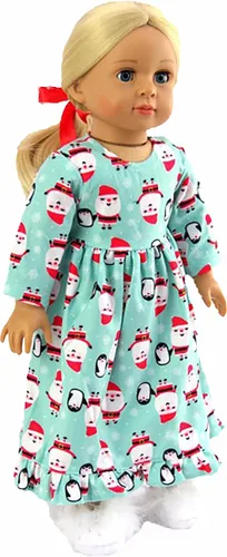 Vista 4 de Camisón navideño de Papá Noel y pingüino para muñecas de 18 pulgadas Calidad premium y diseño moderno Ropa de muñecas