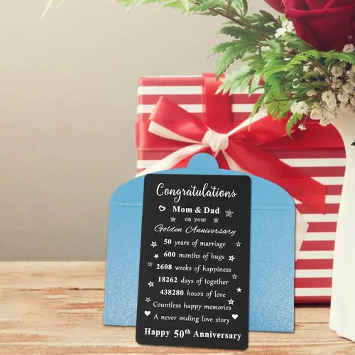 Vista 6 de ENGZHI Tarjeta de regalo del 50 aniversario para padres – Felicitaciones mamá y papá por tu aniversario de oro – Feliz quincuagésimo aniversario