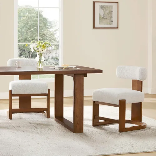 Vista 8 de CHITA Juego de 2 sillas de comedor tapizadas con certificación FSC, modernas sillas de cocina y comedor de mediados de siglo, tela en perla