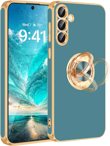 Vista 43 de Fingic Compatible con Samsung Galaxy S22 Funda con Soporte de Anillo, [Soporte de Anillo Giratorio 360° Magnético con Kickstand][Borde Dorado