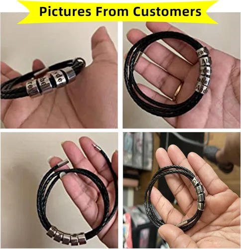 Vista 4 de ORFAN Pulseras de cuero trenzadas personalizadas para hombre con 2 a 6 nombres personalizado nombre pulsera personalizada para hombres mujeres