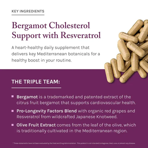 Vista 5 de Reserveage Beauty, soporte de colesterol de bergamota con resveratrol, suplemento antioxidante para apoyo cardiovascular y salud cardíaca, vegano
