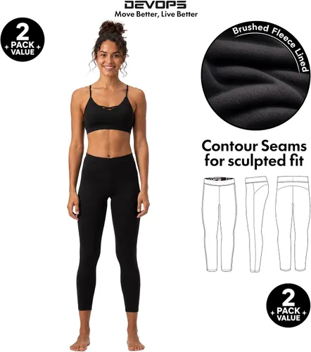 Vista 3 de DEVOPS - Juego de 2 pantalones térmicos interiores para mujer, calzoncillos largos, leggings 1#(línea_2pack) negro/negro