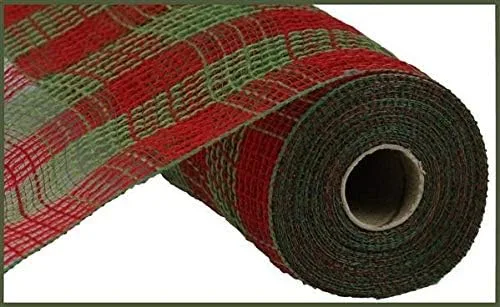 Vista 3 de Malla decorativa de yute sintético de cuadros pequeños, esmeralda, blanco, 10.5 pulgadas x 10 yardas (30 pies)