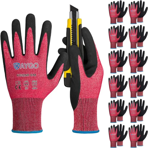 Vista 18 de KAYGO - Guantes de nitrilo resistentes a cortes para tareas de agarre aceitoso y húmedo ANSI A3, HPPE/Forro de fibra de vidrio, agarre