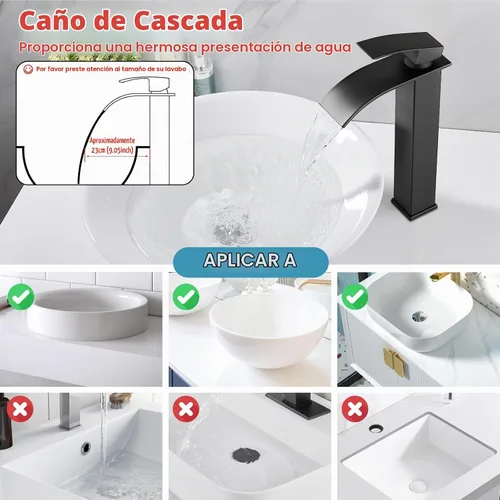 Vista 4 de Midanya Grifos altos de lavabo de cascada para lavabo, lavabo, lavabo de una sola manija, 1 agujero, moderno, con mangueras de drenaje emergentes