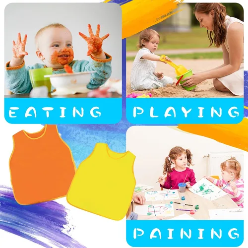 Vista 6 de Paquete de 4 delantales artísticos para niños, delantales de pintura para niños, espaciosos, sin mangas, impermeables, delantales de pintura
