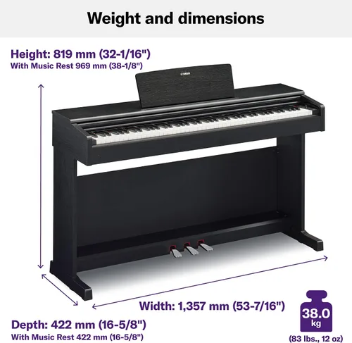 Vista 3 de Yamaha YDP144B Serie Arius - Piano de consola digital con banco, negro