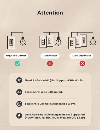 Vista 3 de meross Interruptor de atenuación inteligente de un solo polo compatible con Apple HomeKit, Alexa Google Assistant y SmartThings, interruptor de luz