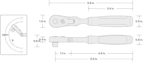 Vista 7 de TEKTON Trinquete de agarre cómodo de liberación rápida con cabezal flexible de 1/4 pulgadas x 6 pulgadas SRH32006