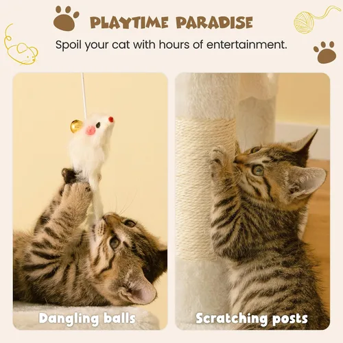 Vista 8 de MWPO - Árbol para gatos, multiestructura para gatos grandes con postes rascadores de sisal, plataforma acolchada, hamaca y condominio, torre Beige