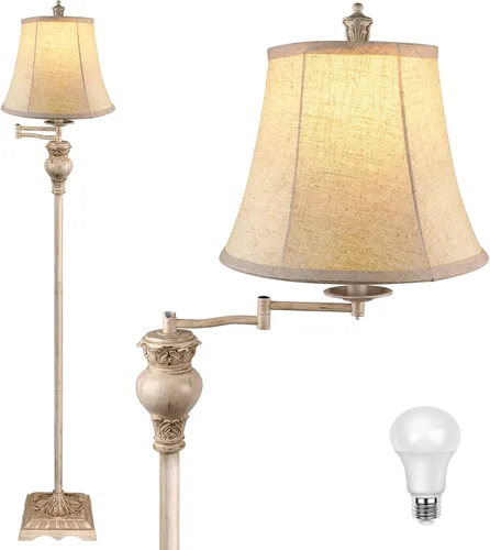 Vista 11 de PARTPHONER Lámparas de pie vintage para sala de estar, lámpara de pie de granja tradicional con brazo oscilante ajustable de 350° para dormitorio