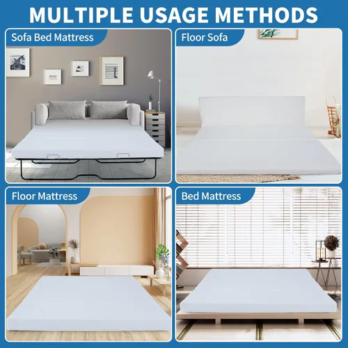 Vista 6 de SUNYRISY Colchón Plegable de Repuesto para Sofá Cama de Espuma Viscoelástica de 4 Pulgadas, Colchón Tríptico para Sofá Cama Extraíble Tamaño Full