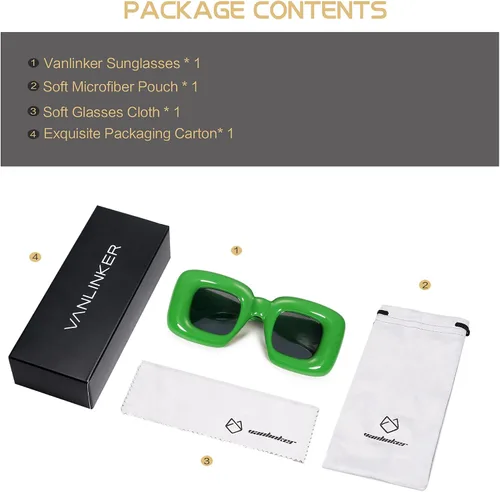 Vista 6 de VANLINKER Lindas gafas de sol cuadradas infladas para mujeres y hombres, gafas gruesas retro con marco grueso divertido máscara sombras VL9733