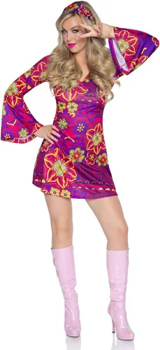 Vista 3 de Leg Avenue womens 2 Pc Hippy Girl Flower Bell Sleeve Dress With Headband