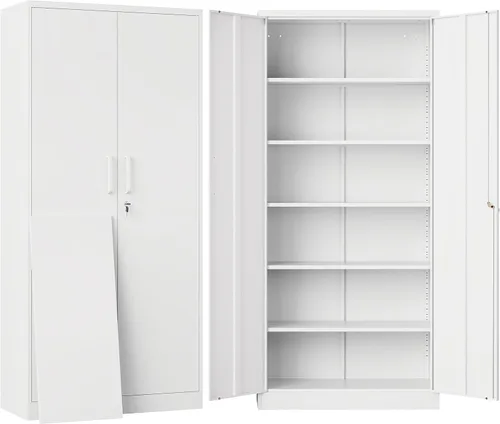 Vista 19 de Armario de almacenamiento de metal negro SISESOL con puertas y estantes, armario de exhibición con cerradura de 36 pulgadas con puertas de acrílico
