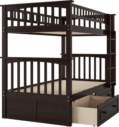 Vista 9 de Harper & Bright Designs Litera individual sobre individual con 2 cajones de almacenamiento, camas convertibles, base de cama de madera maciza