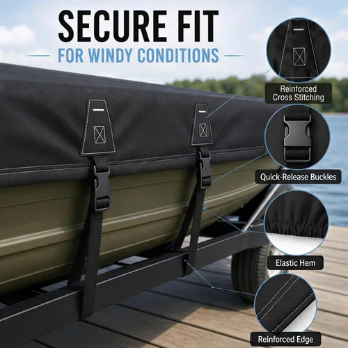 Vista 5 de Jon Boat Cover 16ft Beam Width up to 75",with Motor Cover,Black