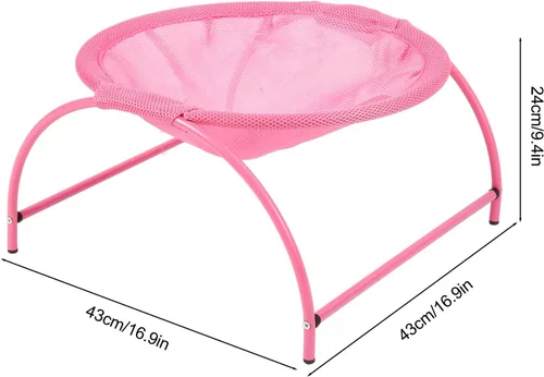 Vista 3 de Hamaca para gatos, lona de acero inoxidable desmontable elevada elevada, cama hamaca para mascotas, para uso en interiores y exteriores, rosa