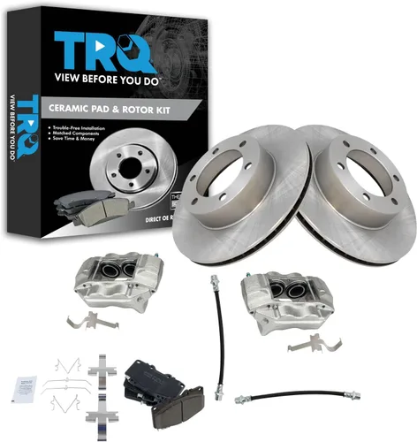 Vista 19 de TRQ Juego de pastillas de freno delanteras y rotores de cerámica, pinzas, mangueras, compatibles con Honda Odyssey 2005-2010
