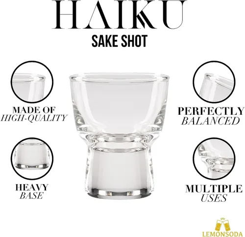 Vista 6 de LEMONSODA Haiku - Juego de vasos de chupito de sake, vasos de chupito de cristal de 2 onzas para sake, tequila, whisky, vodka, ginebra – Ideal