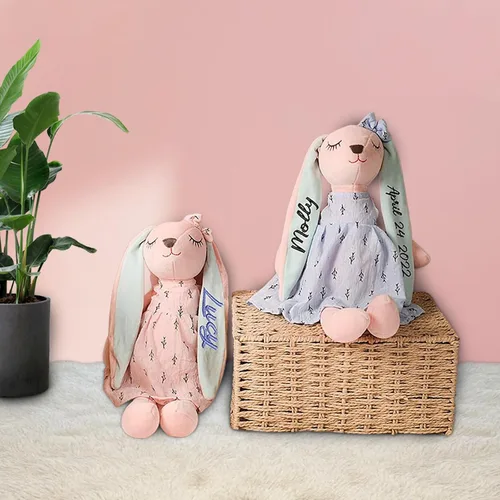 Vista 4 de Dyoart Conejo de Pascua personalizado con nombre, juguete de peluche bordado hecho a mano, regalo de Pascua personalizado para bebés y niñas pequeñas