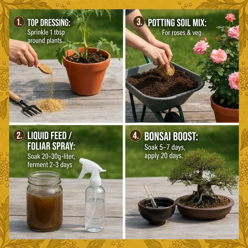 Vista 6 de Polvo de pastel de aceite de mostaza, fertilizante natural multiusos para flores, verduras, hierbas, árboles frutales y plantas, alimentos naturales