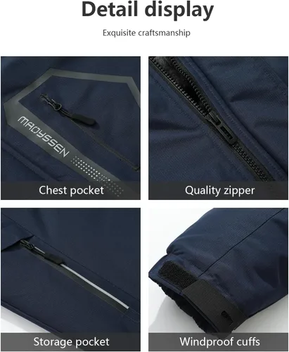 Vista 5 de Chaqueta de esquí impermeable y resistente al viento para hombre, abrigo de invierno con múltiples bolsillos, adecuada para el exterior