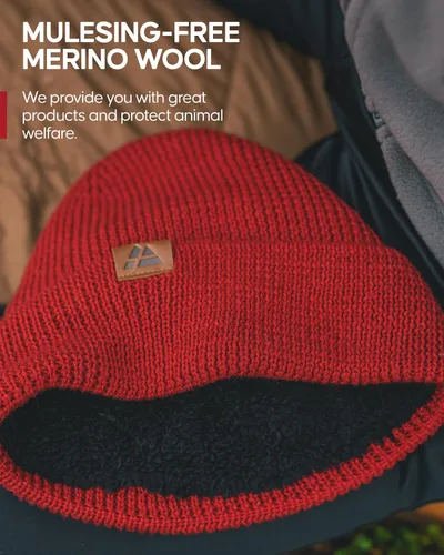 Vista 5 de DANISH ENDURANCE Gorro de lana merina, gorro de invierno con forro polar para hombre y mujer