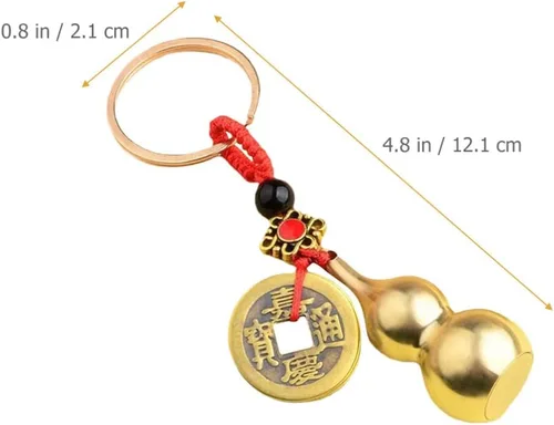 Vista 9 de Llavero chino de Wu con diseño de calabaza Wu Lu, 4 piezas, Feng Shui, moneda, llavero de calabash, colgante de calabash, llavero para buena suerte