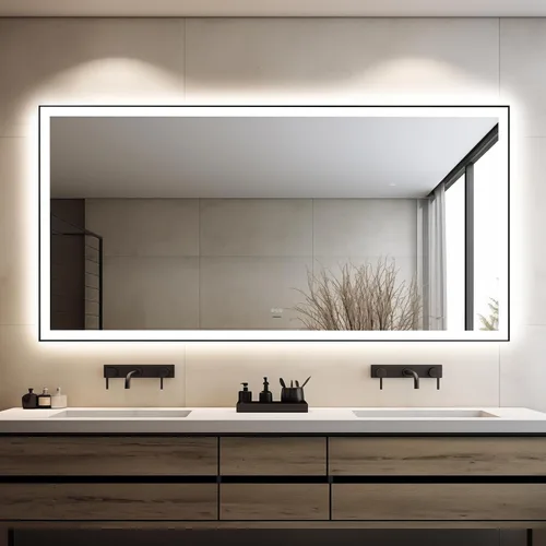 Vista 15 de Espejo de baño LED de 24x32'' con luz, marco de aluminio, regulable frontal y retroiluminado, antivaho, sin distorsión, memoria de luz, templado e