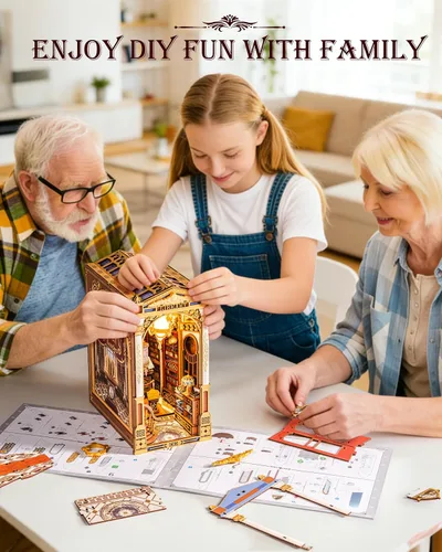 Vista 3 de Rolife Kit de rincón de libro de bricolaje – Rompecabezas de madera 3D de la Biblioteca de las Maravillas Casa barroca en miniatura con gran