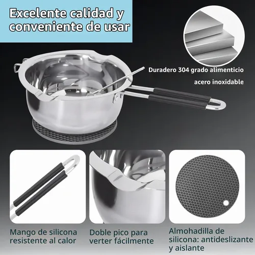 Vista 5 de Olla profesional de doble caldera de 40.6 fl oz/40.6 onzas, olla de fusión de chocolate de acero inoxidable 304 con placa caliente eléctrica de 1000