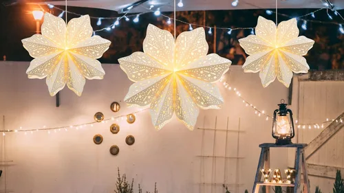 Vista 5 de 3 Piezas Faroles de Papel de Navidad con Estrella Farol de Papel Lámpara de Papel Decoración Colgante de Fiesta Frozen para Bodas Árboles de Navidad