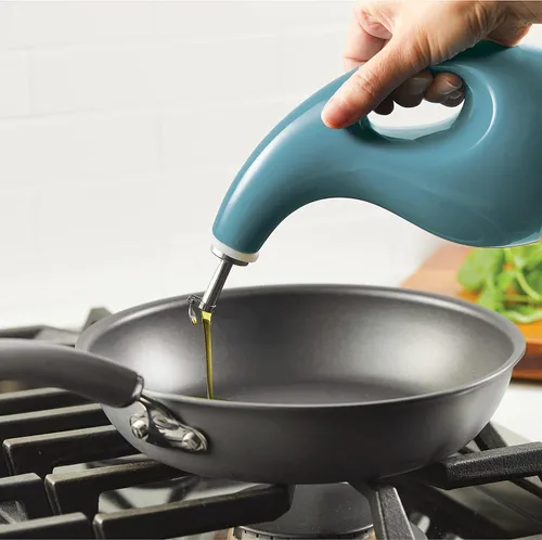 Vista 10 de Rachael Ray 48467 Botella dispensadora de aceite y vinagre de cerámica EVOO con boquilla, 24 onzas - Azul agave