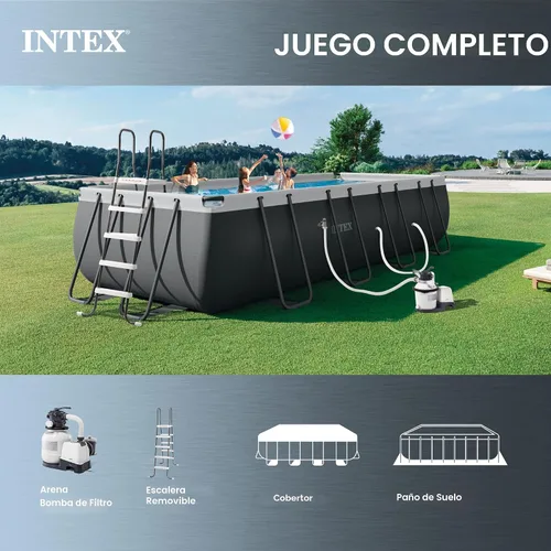 Vista 6 de Intex 18' x 9' x 52" Ultra XTR Conjunto de piscina rectangular de estructura con bomba - Piscina grande rectangular sobre el suelo para el patio