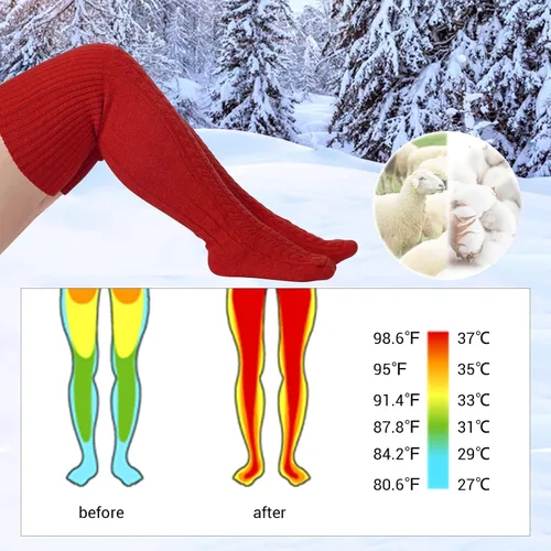Vista 5 de Calcetines altos de lana de talla grande para muslos gruesos, extra largos para mujer, de punto trenzado cálido sobre la rodilla, calentadores