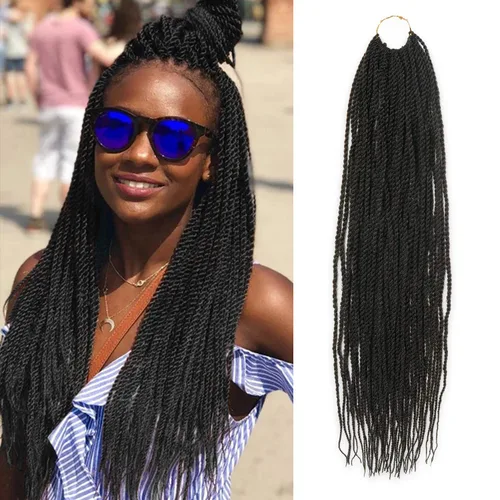Vista 28 de AU-THEN-TIC Cabello senegalés con trenzas de ganchillo de 22 pulgadas, paquete de 2 paquetes de 40 mechones por paquete, extensiones de cabello