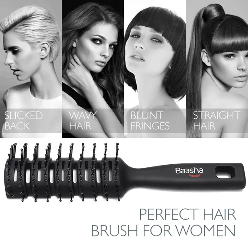 Vista 5 de Baasha Cepillo para el cabello, cepillo ventilado para secar con soplado, cepillo de pelo corto para hombre con cerdas con punta de bola, mejor