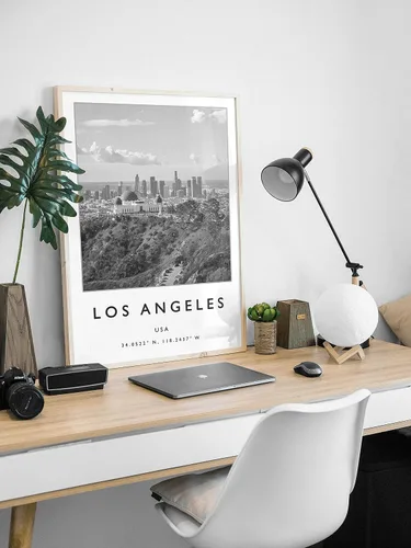 Vista 2 de Impresión de pared de Los Ángeles, arte de pared de Los Ángeles, arte de viajes americano, decoración de viajes, arte fotográfico en blanco y negro