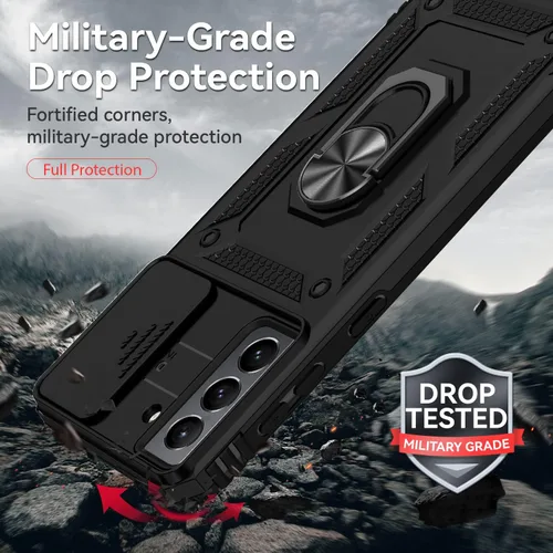 Vista 6 de Funda para Galaxy S21, con protectores de pantalla y funda para cámara, [grado militar] de 16 pies. Funda a prueba de caídas con función de atril
