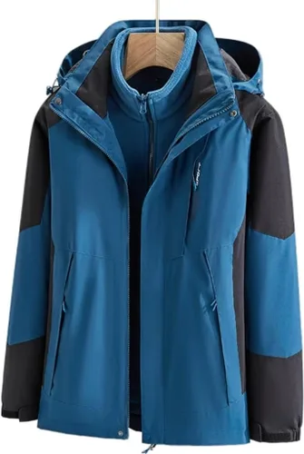 Vista 2 de Chaqueta impermeable 3 en 1 con capucha para hombre, chaqueta de esquí, chaqueta de nieve de invierno con forro polar cálido, resistente al viento