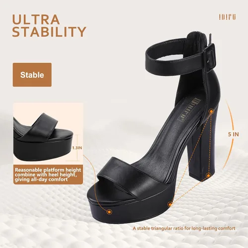 Vista 6 de IDIFU - Tacones de plataforma de 5pulgadas para mujer, sandalias Sabrina IN5 de tacón alto y grueso, correa de tobillo, zapatos sexis y elegantes