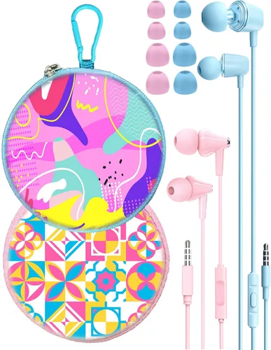 Vista 8 de 2 paquetes de auriculares para niños (azulvioleta) GOGOSINIS 2-Pack Teens Wired Student Earbuds with Carabiner Clips to Attach on School